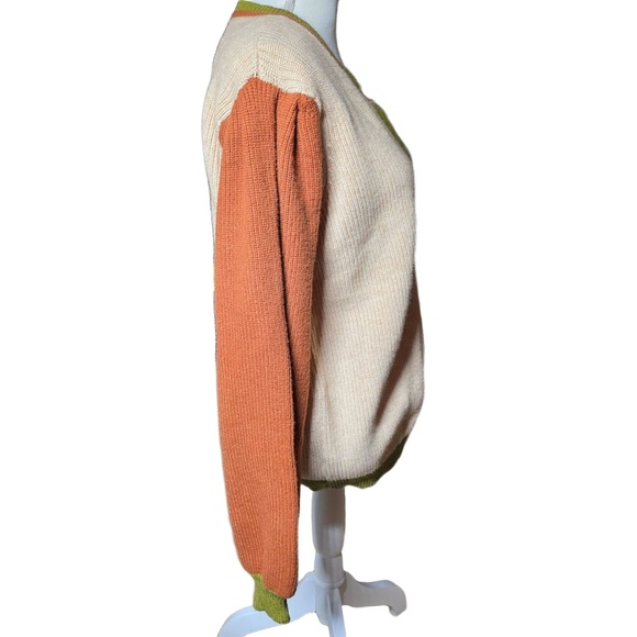 Sweet Lemon Color Block Ribbed Knit Sweater Women's Size Large Pearl‎ Buttons - Picture 12 of 12